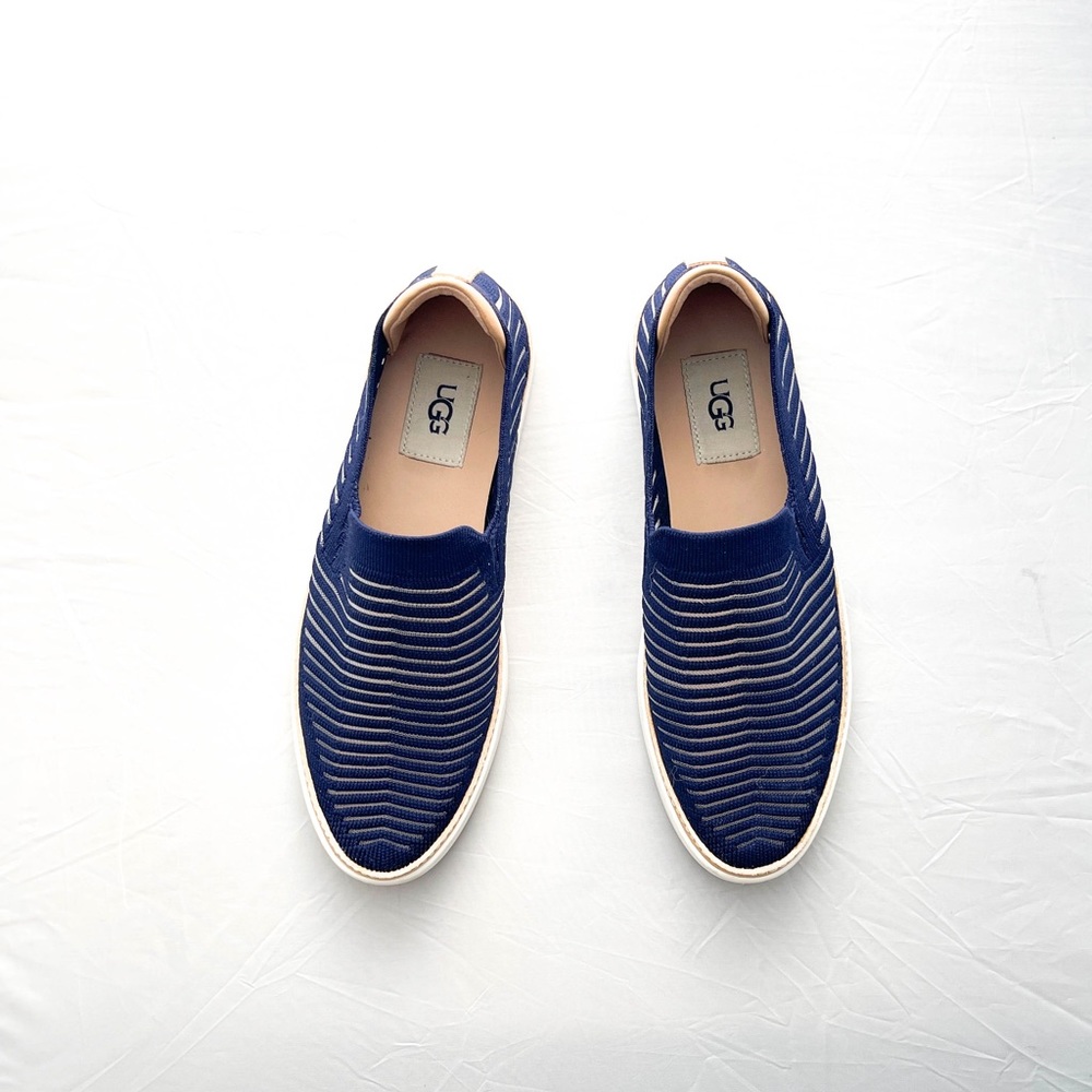 UGG Sammy Breeze Blue Silver Rib Knit Sheer Slide On Sneaker navy 7.5 1109533